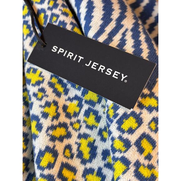 Spirit Jersey NY Sweater Blue Yellow Zebra Leopard Print 100% Cotton M - Picture 8 of 8